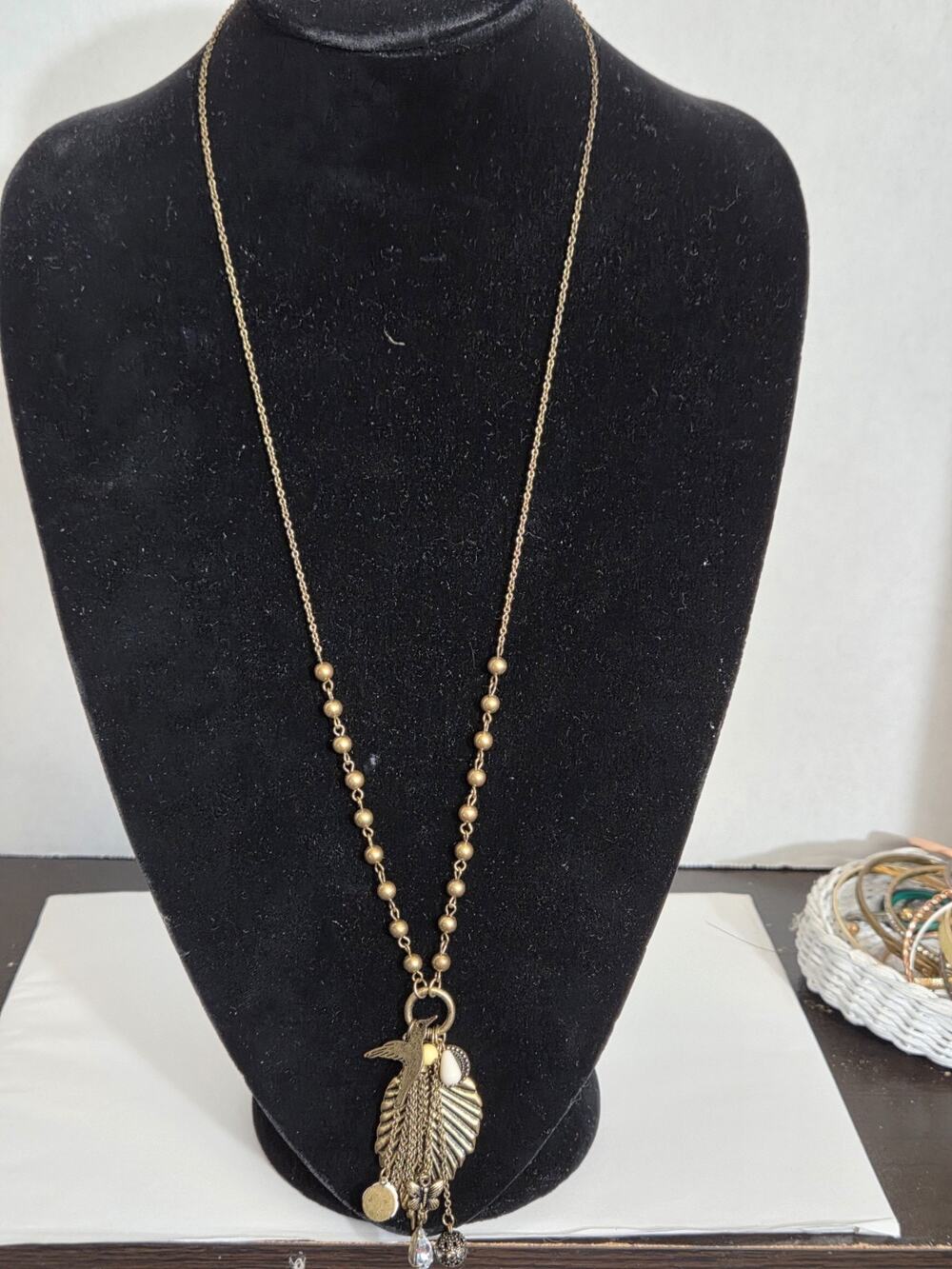 Boho Gold Tone Leaf Bird Butterfly Charm Tassel Necklace #AEN13